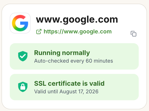 SiteOK monitoring detail with uptime chart and recent activity